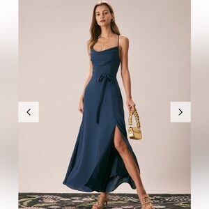 Navy Cowl Neck Cutout Back Maxi Dress